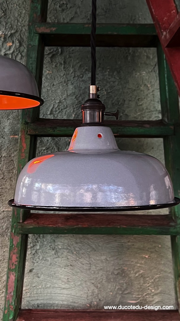 lampe industrielle gris sourie abat jour bateau emaillee – Image 13