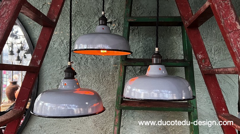 lampe industrielle gris sourie abat jour bateau emaillee – Image 14