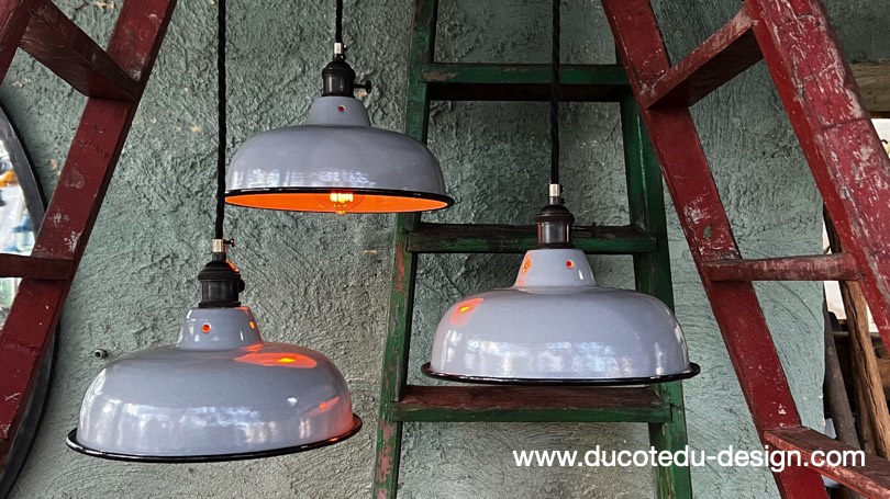 lampe industrielle gris sourie abat jour bateau emaillee – Image 15