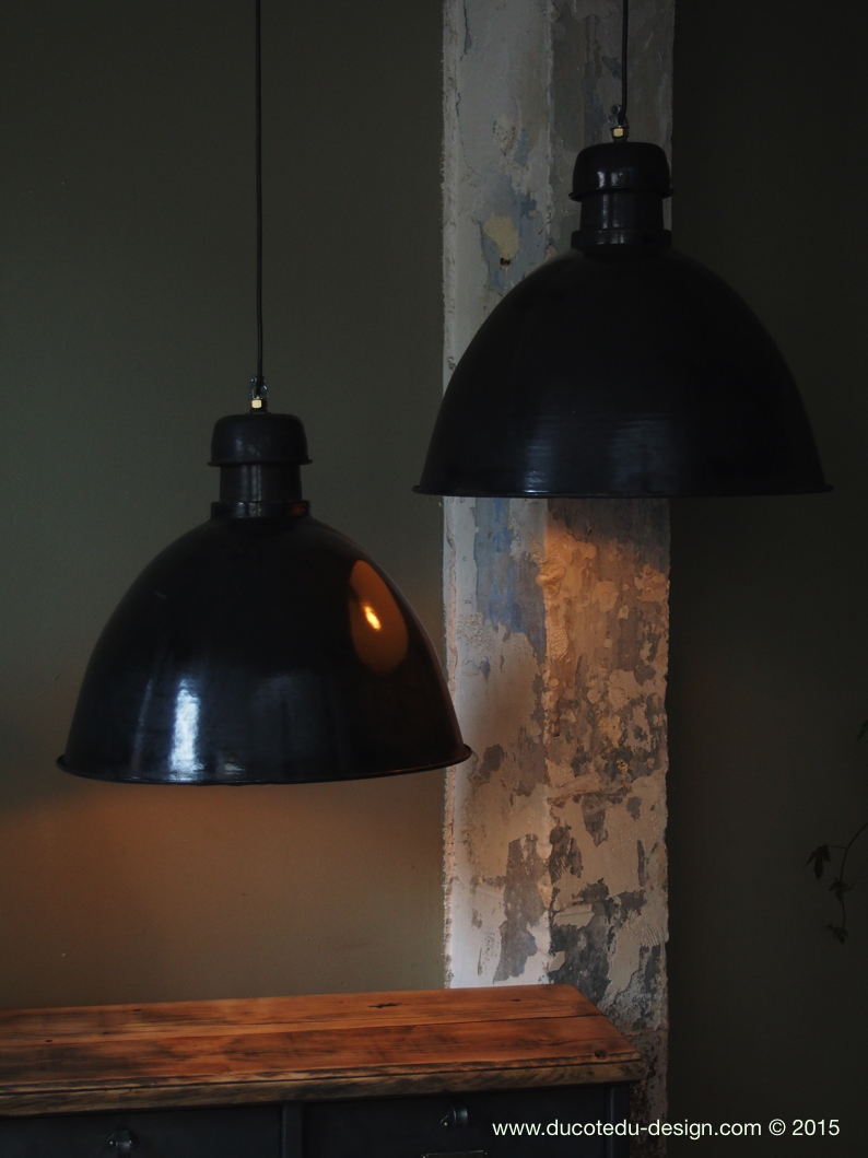 suspension abat jour emaillee noir lampe industrielle bauhaus – Image 2