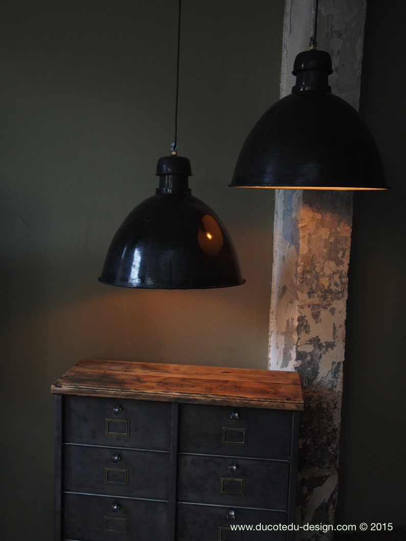 suspension abat jour emaillee noir lampe industrielle bauhaus – Image 4