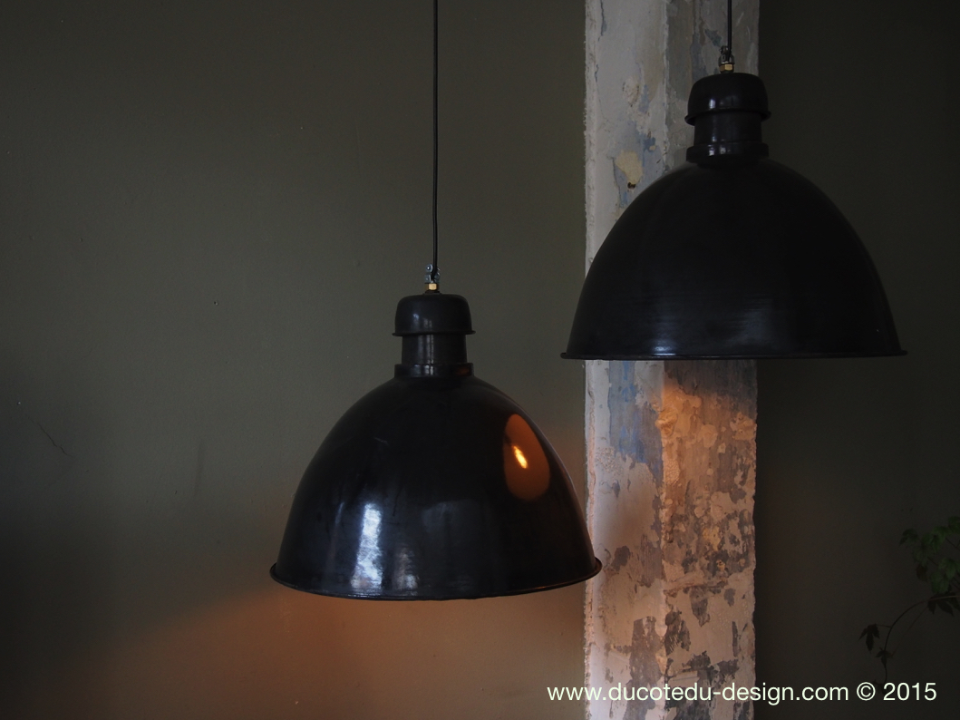 suspension abat jour emaillee noir lampe industrielle bauhaus – Image 9
