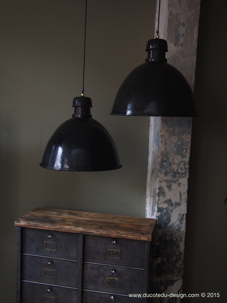 suspension abat jour emaillee noir lampe industrielle bauhaus – Image 10