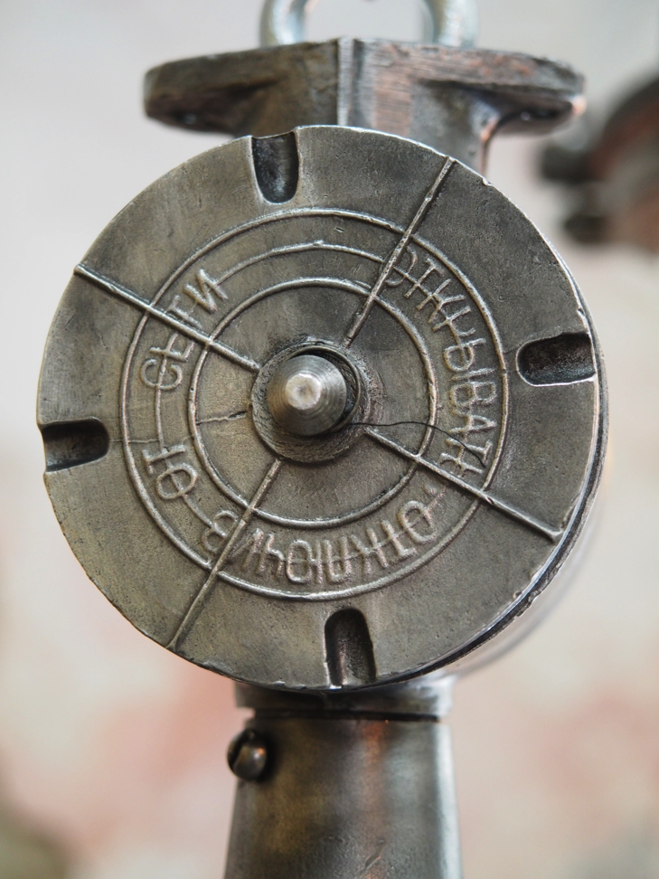 suspension metal et verre grande lampe ancienne industrielle – Image 7