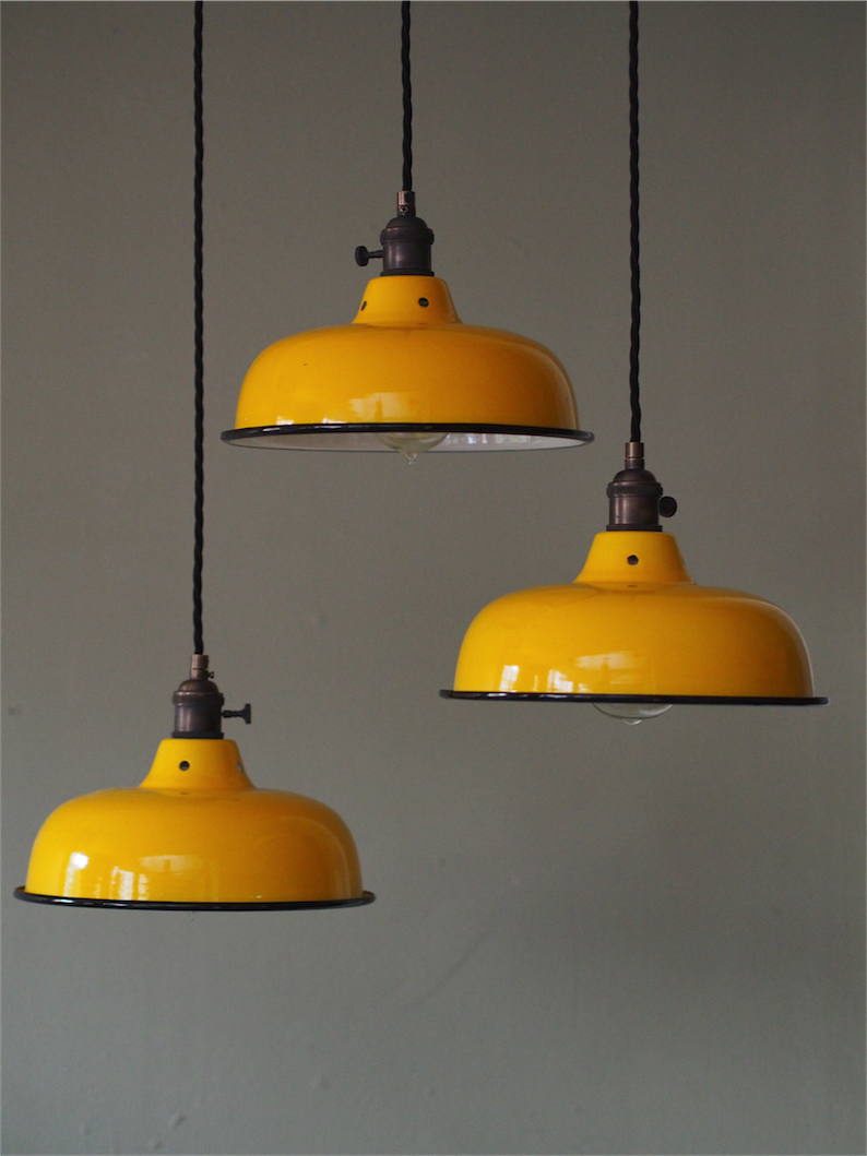 abat jour emaille lampe industrielle jaune – Image 3