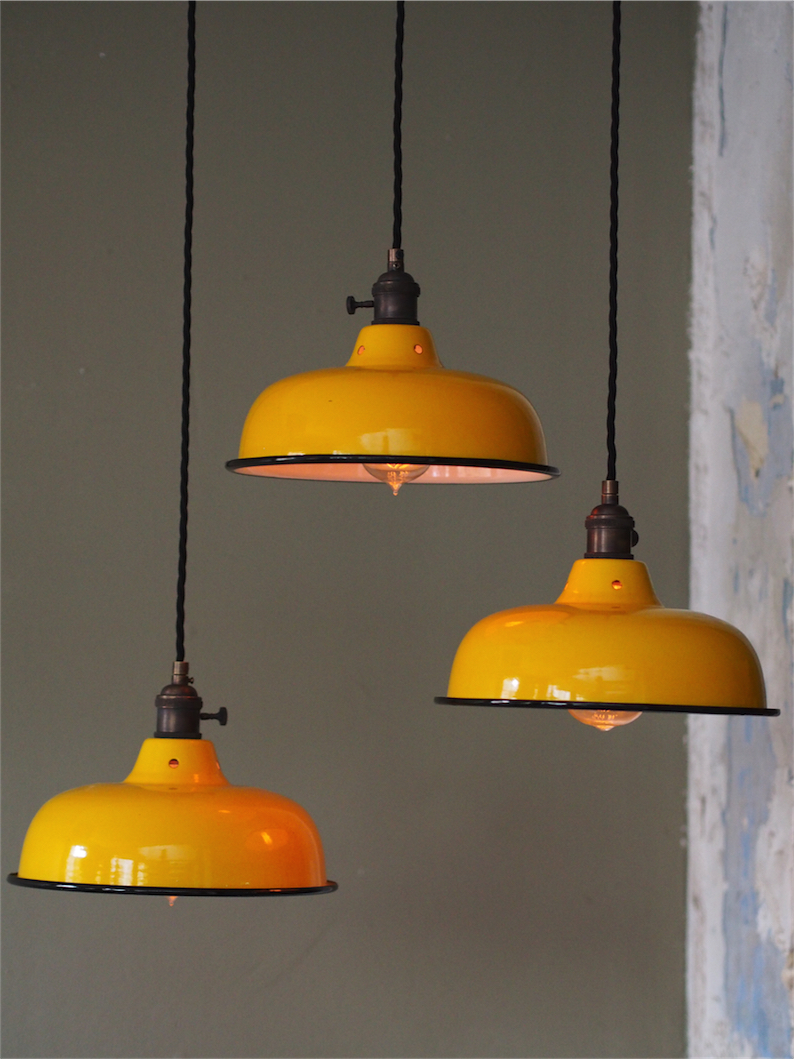 abat jour emaille lampe industrielle jaune – Image 2