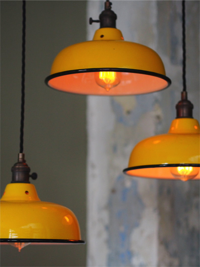 abat jour emaille lampe industrielle jaune – Image 5