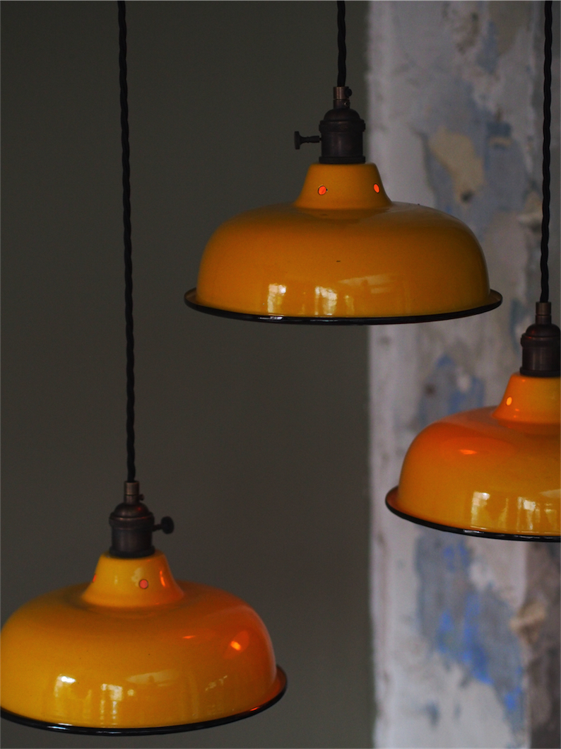 abat jour emaille lampe industrielle jaune – Image 12