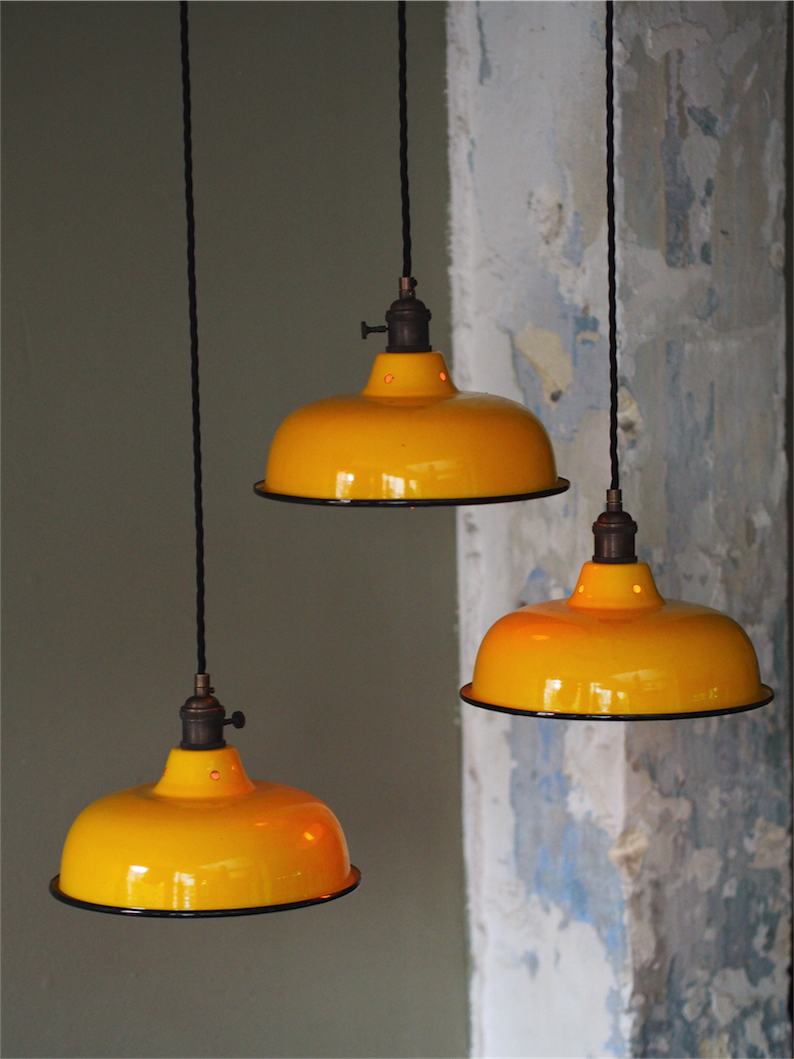 abat jour emaille lampe industrielle jaune – Image 4
