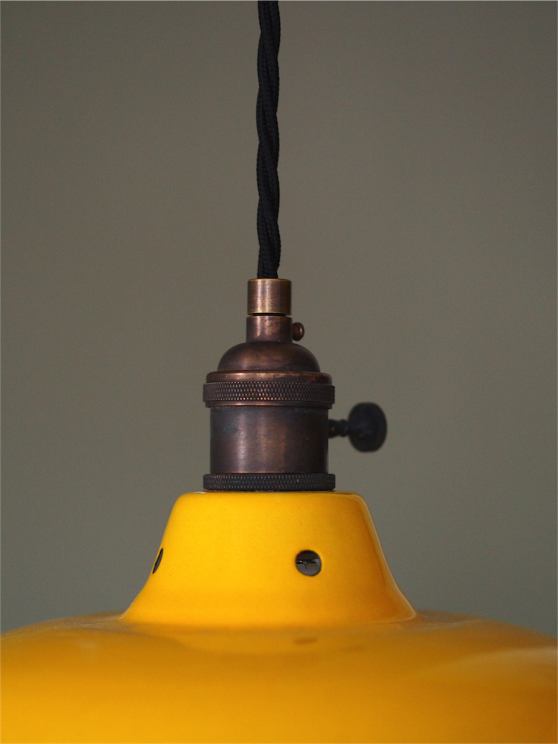 abat jour emaille lampe industrielle jaune – Image 9