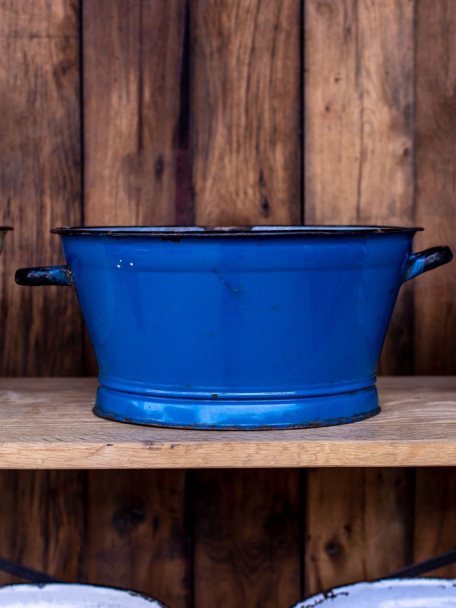 ancienne bassine émaillée bleue – Image 3
