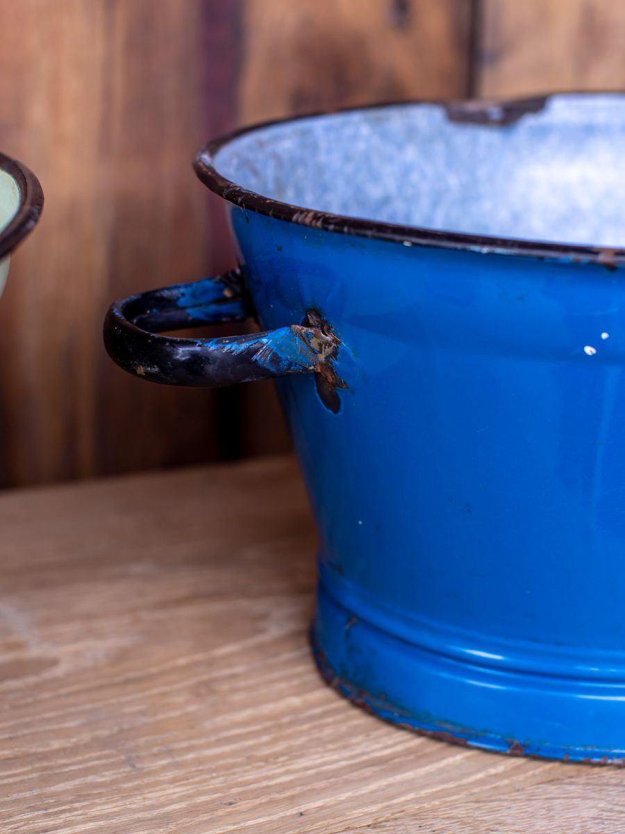 ancienne bassine émaillée bleue – Image 4