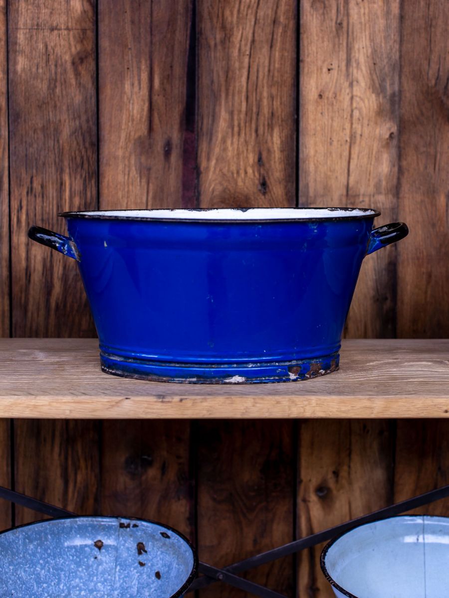ancienne bassine émaillée bleue – Image 3