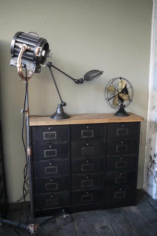 ancien meuble console 15 casiers industriel a clapet Roneo 1940 plateau chene massif – Image 2