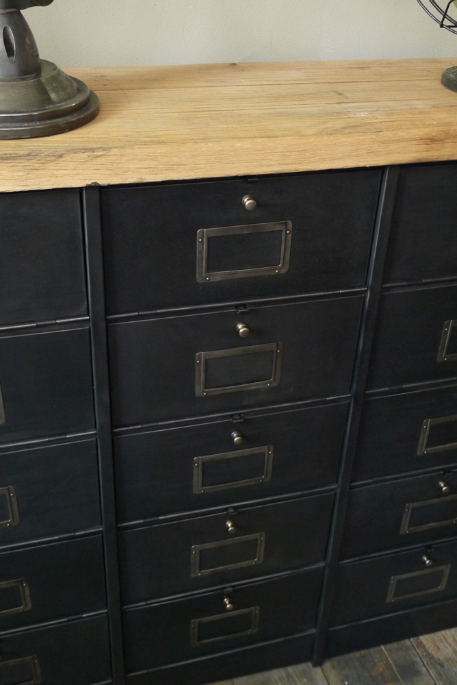 ancien meuble console 15 casiers industriel a clapet Roneo 1940 plateau chene massif – Image 6