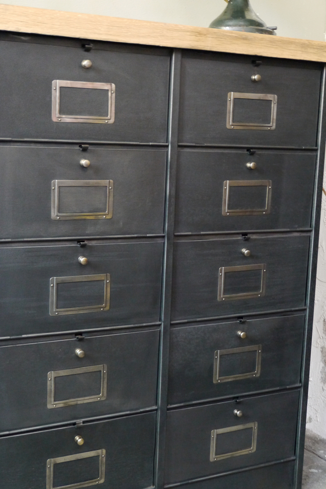 ancien meuble console 15 casiers industriel a clapet Roneo 1940 plateau chene massif – Image 7