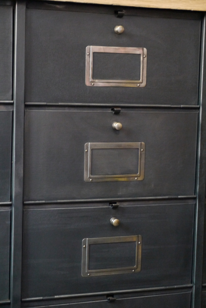 ancien meuble console 15 casiers industriel a clapet Roneo 1940 plateau chene massif – Image 8