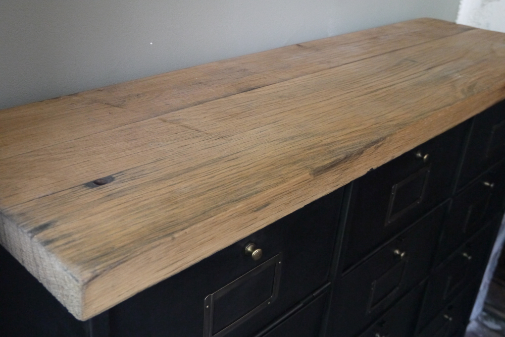 ancien meuble console 15 casiers industriel a clapet Roneo 1940 plateau chene massif – Image 10