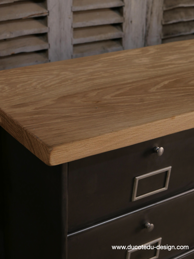 ancien grand meuble 12 casiers industriel strafor plateauchene massif – Image 11