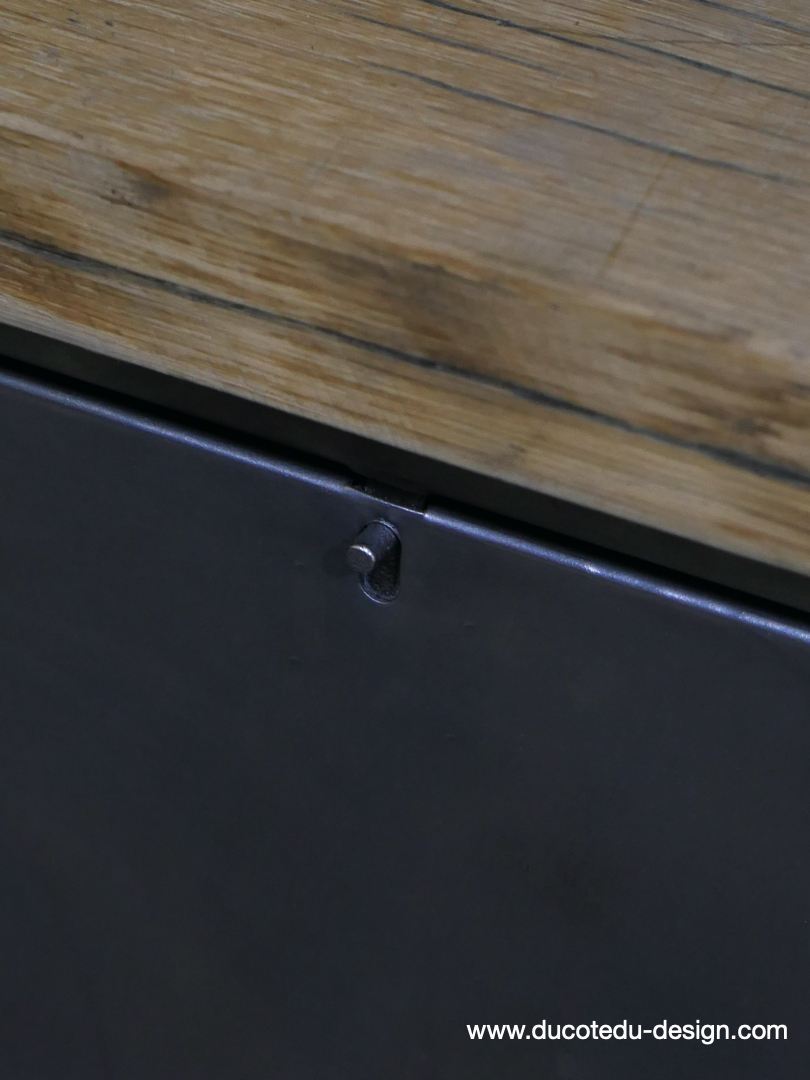 meuble industrielle 3 compartiments atelier militaire plateau vieux chene massif – Image 15