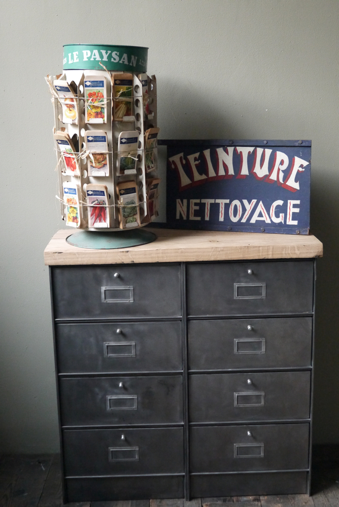 meuble console 8 casiers industriel clapet Roneo plateau chene massif – Image 2