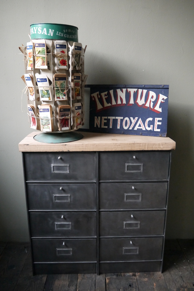 meuble console 8 casiers industriel clapet Roneo plateau chene massif – Image 12