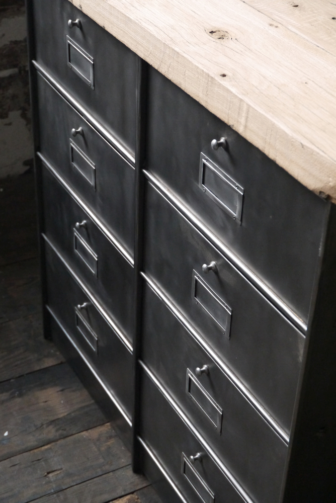 meuble console 8 casiers industriel clapet Roneo plateau chene massif – Image 4