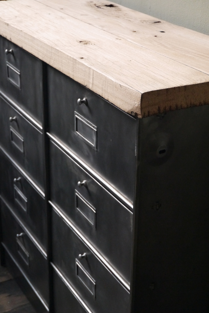 meuble console 8 casiers industriel clapet Roneo plateau chene massif – Image 6