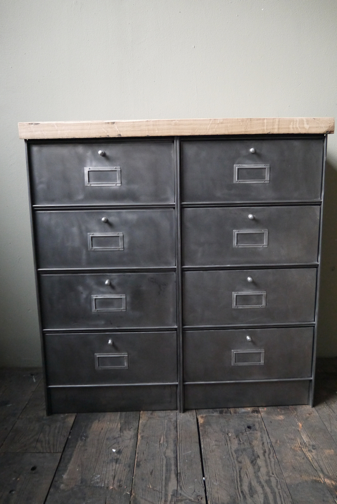 meuble console 8 casiers industriel clapet Roneo plateau chene massif – Image 7