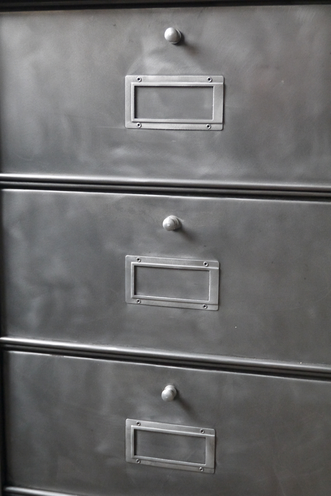 meuble console 8 casiers industriel clapet Roneo plateau chene massif – Image 8