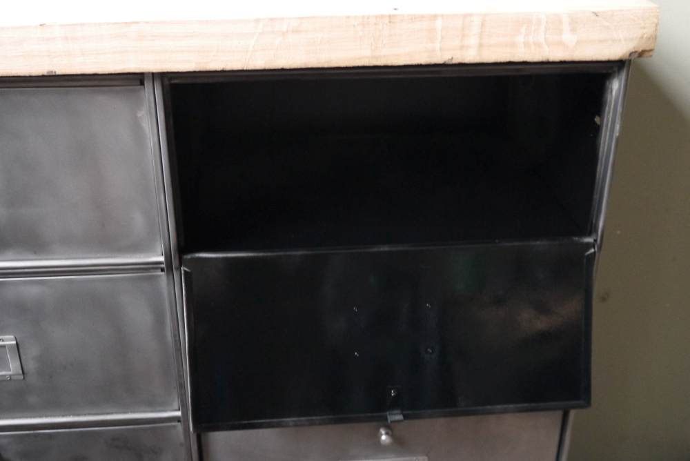 meuble console 8 casiers industriel clapet Roneo plateau chene massif – Image 10