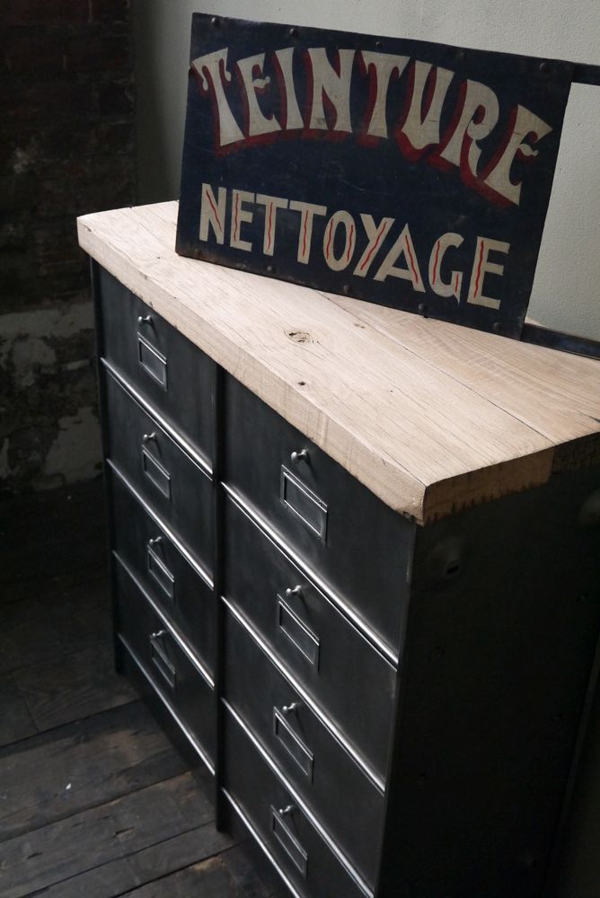 meuble console 8 casiers industriel clapet Roneo plateau chene massif – Image 11