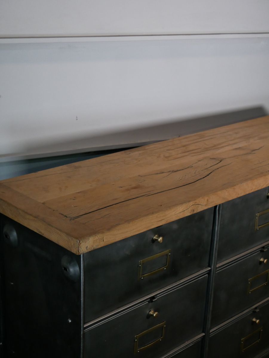 meuble console 12 casiers industriel clapet Roneo plateau chene massif – Image 6
