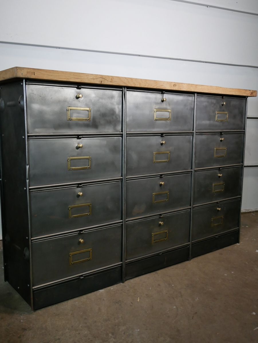 meuble console 12 casiers industriel clapet Roneo plateau chene massif – Image 7