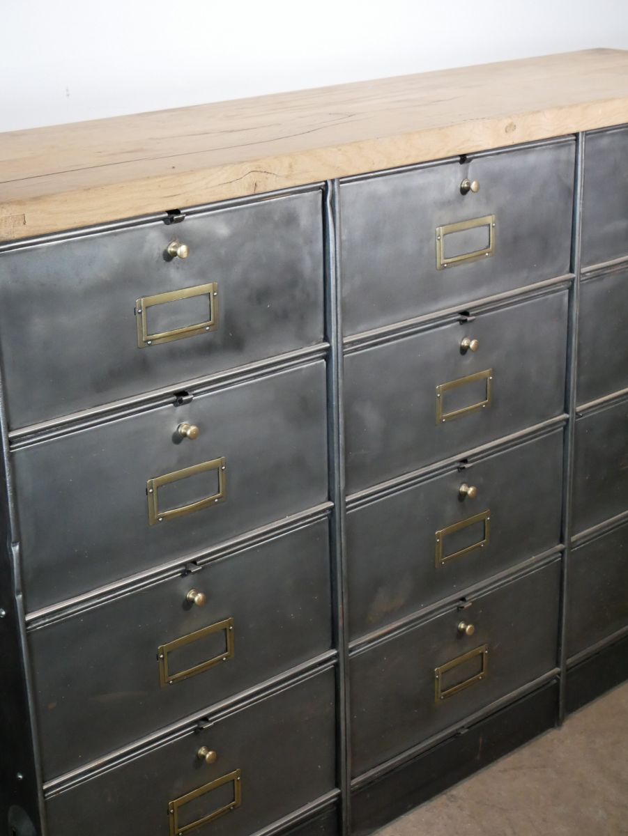 meuble console 12 casiers industriel clapet Roneo plateau chene massif – Image 8