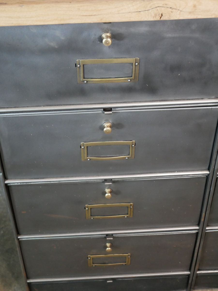 meuble console 12 casiers industriel clapet Roneo plateau chene massif – Image 9