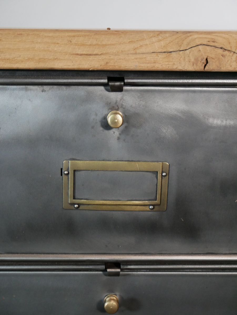 meuble console 12 casiers industriel clapet Roneo plateau chene massif – Image 11