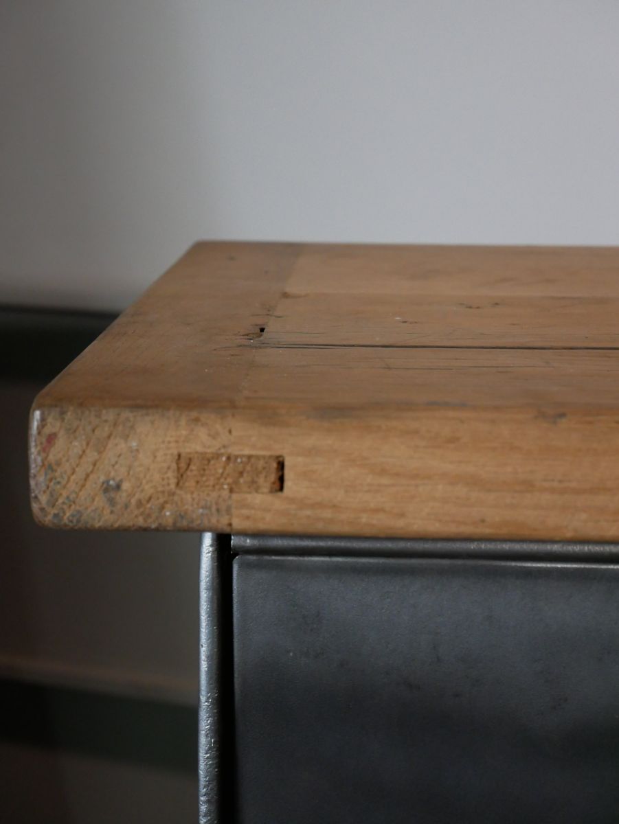 meuble console 12 casiers industriel clapet Roneo plateau chene massif – Image 10