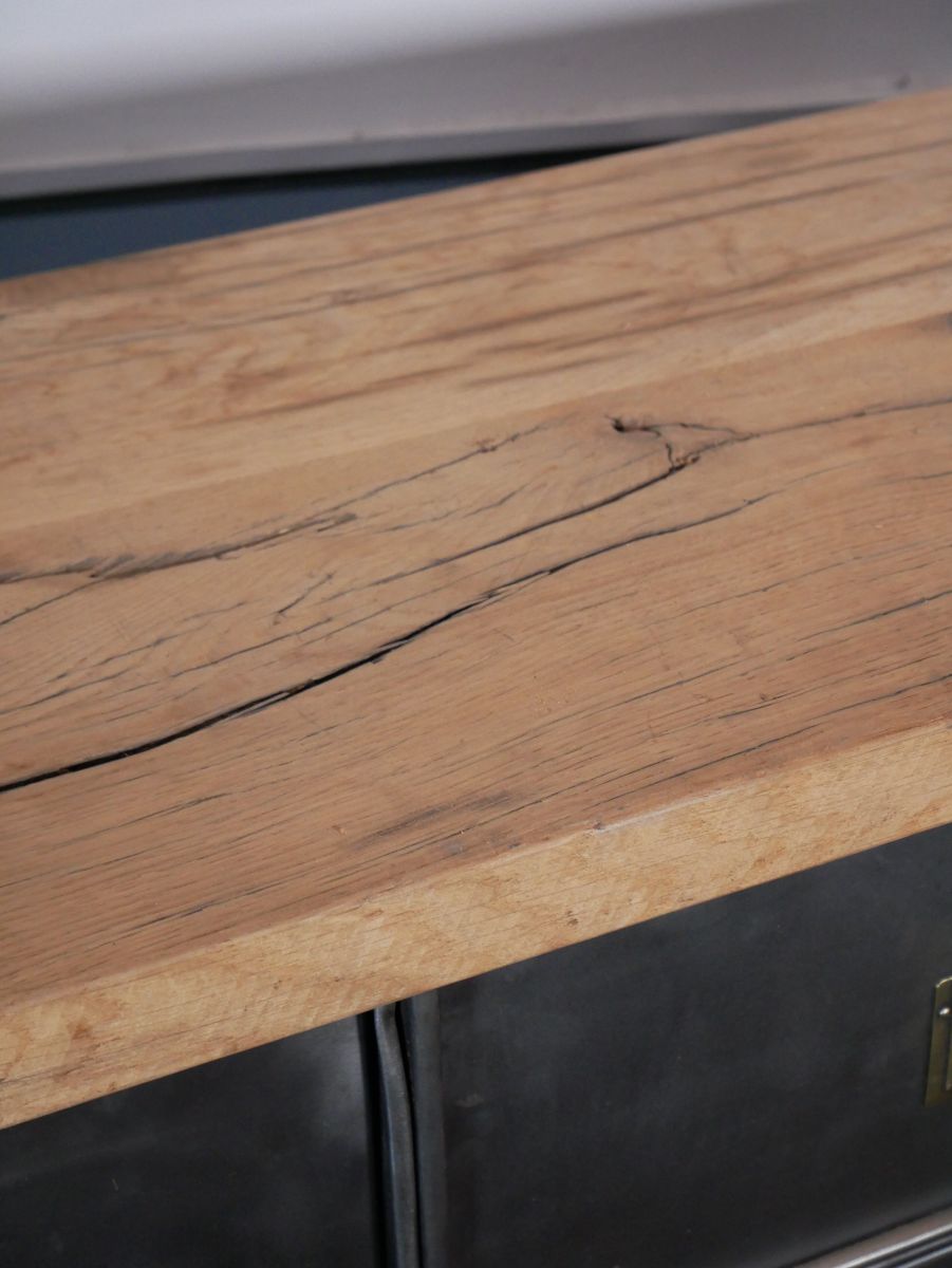 meuble console 12 casiers industriel clapet Roneo plateau chene massif – Image 12