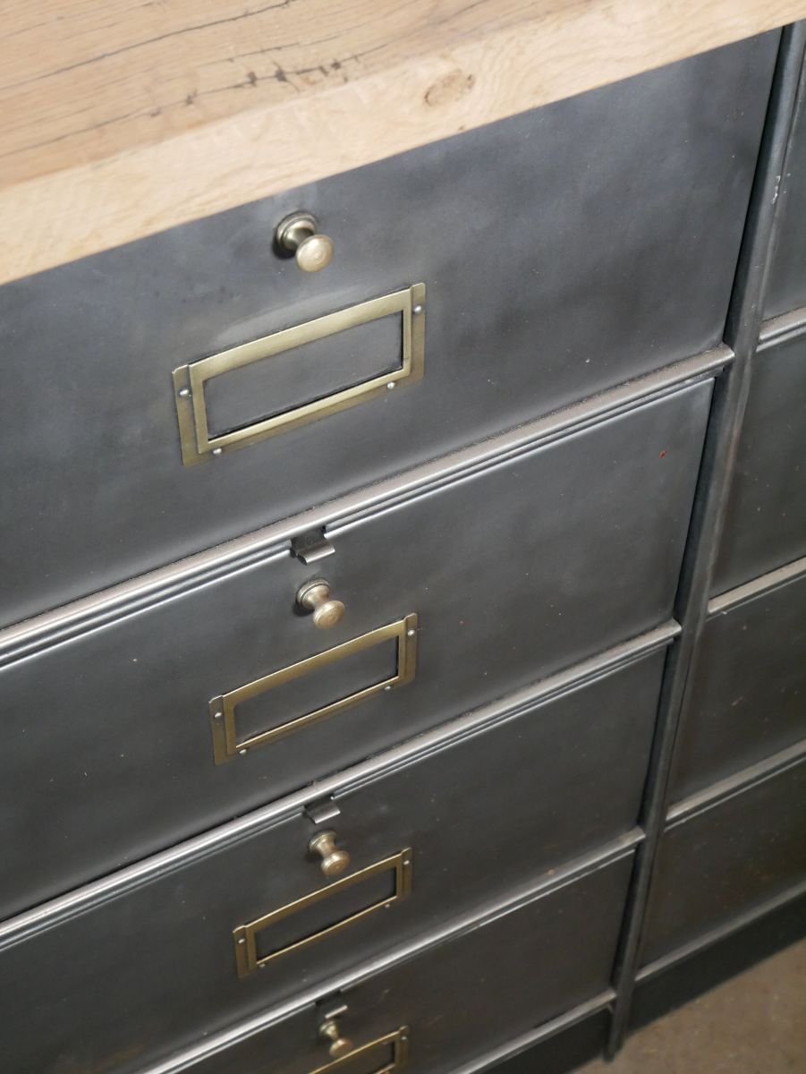 meuble console 12 casiers industriel clapet Roneo plateau chene massif – Image 13