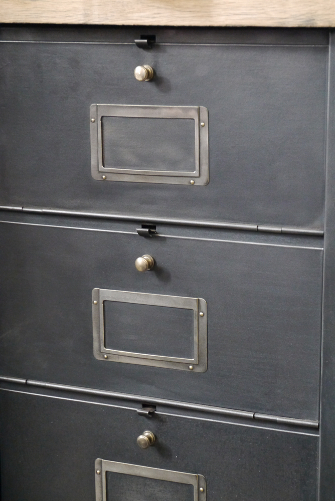 ancien meuble console 12 casiers industriel a clapet Roneo 1940 plateau chene massif – Image 6