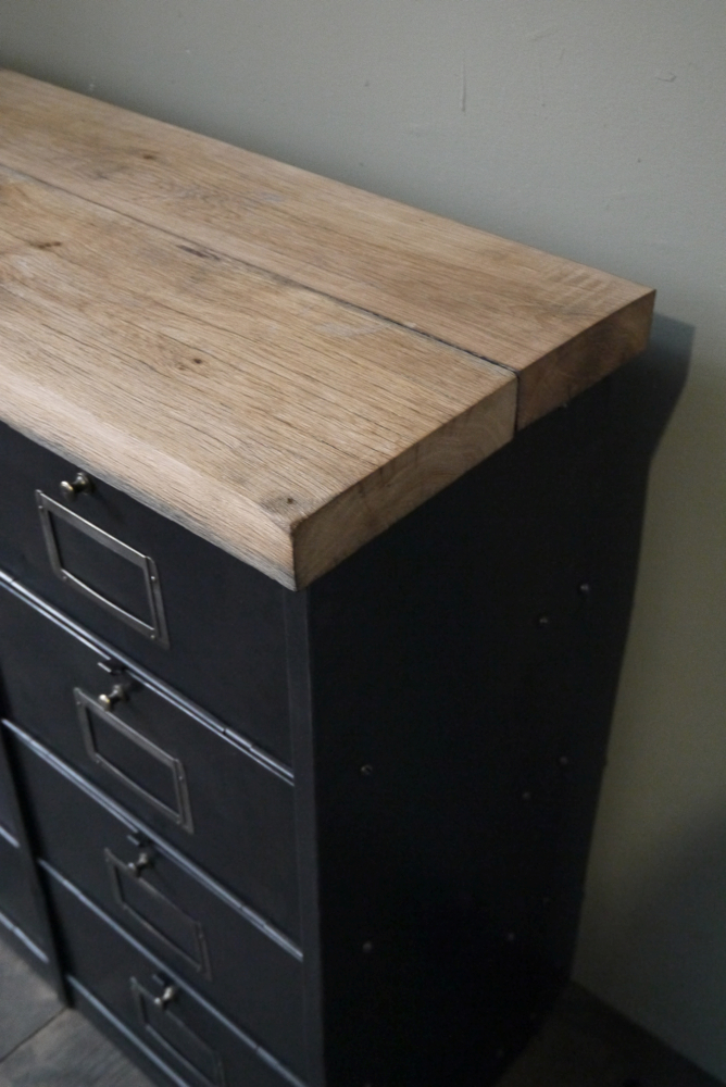 ancien meuble console 12 casiers industriel a clapet Roneo 1940 plateau chene massif – Image 10