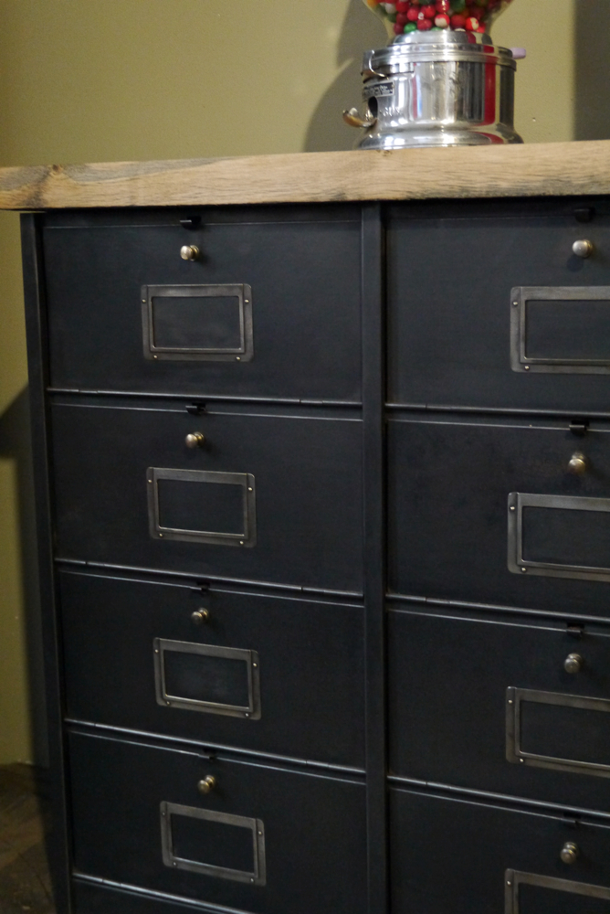 ancien meuble console 12 casiers industriel a clapet Roneo 1940 plateau chene massif – Image 5