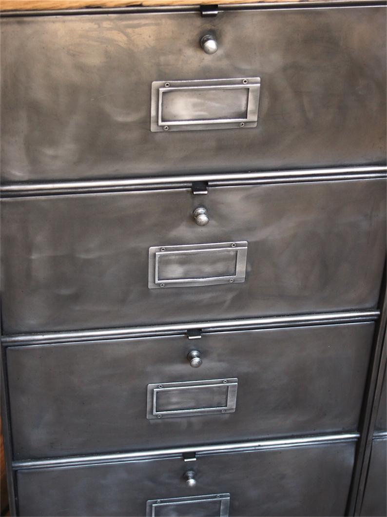 meuble console 8 casiers industriel clapet Roneo plateau chene massif – Image 6