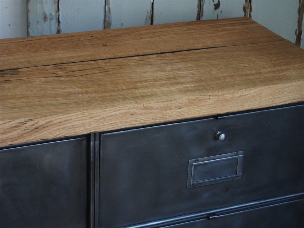 meuble console 8 casiers industriel clapet Roneo plateau chene massif – Image 7