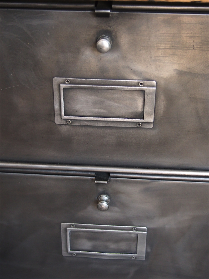 meuble console 8 casiers industriel clapet Roneo plateau chene massif – Image 5