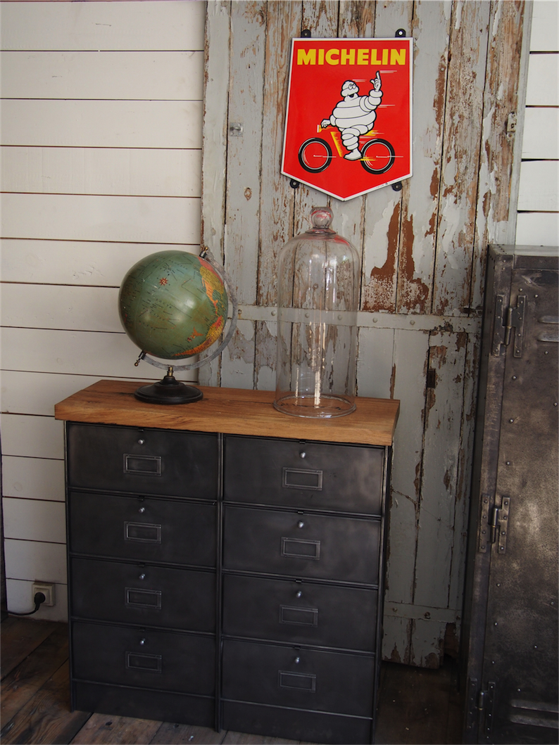 meuble console 8 casiers industriel clapet Roneo plateau chene massif – Image 4