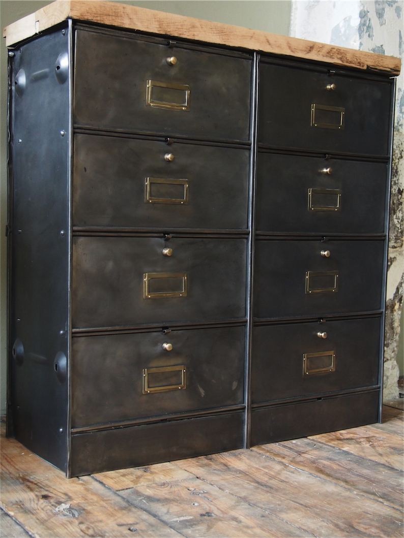 meuble console 8 casiers industriel clapet Roneo plateau chene massif – Image 11