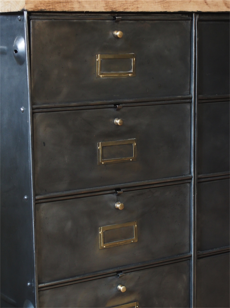 meuble console 8 casiers industriel clapet Roneo plateau chene massif – Image 4