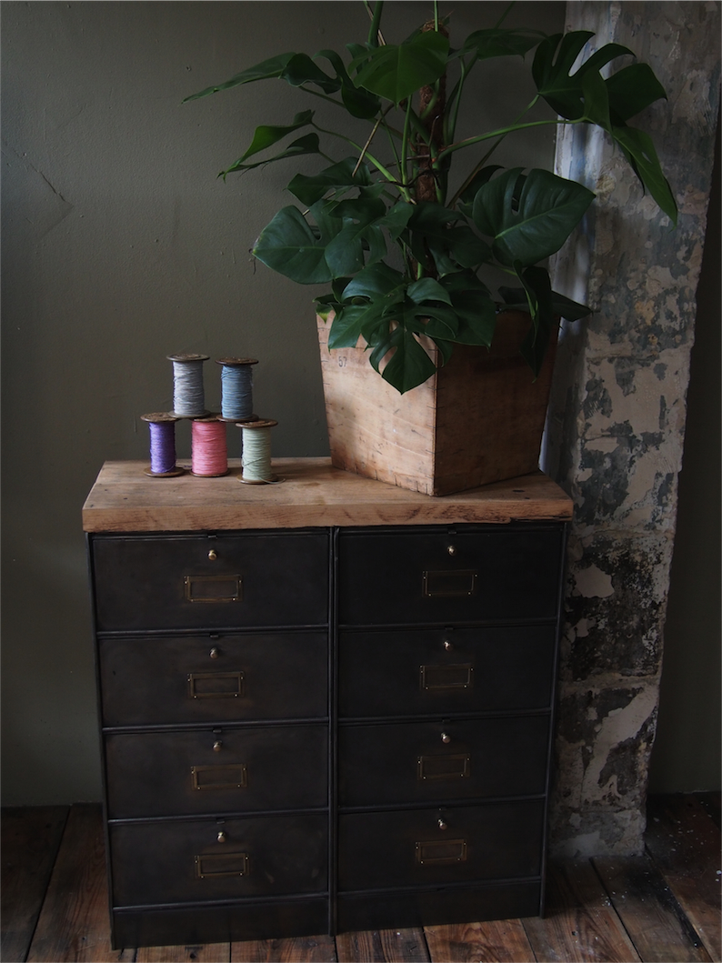 meuble console 8 casiers industriel clapet Roneo plateau chene massif – Image 5